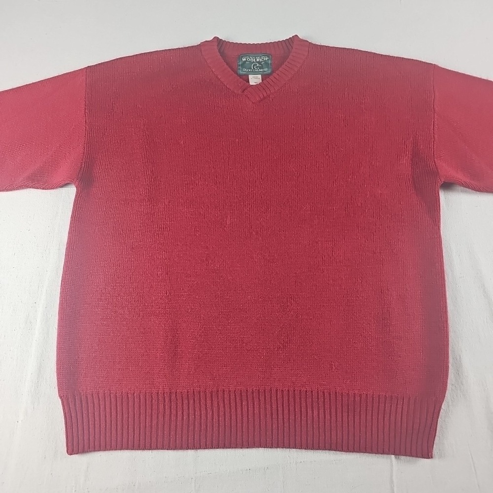 Woolrich Ducks Unlimited Men's XL Red Wool Suede Elbow Patch Sweater‎ Pullover